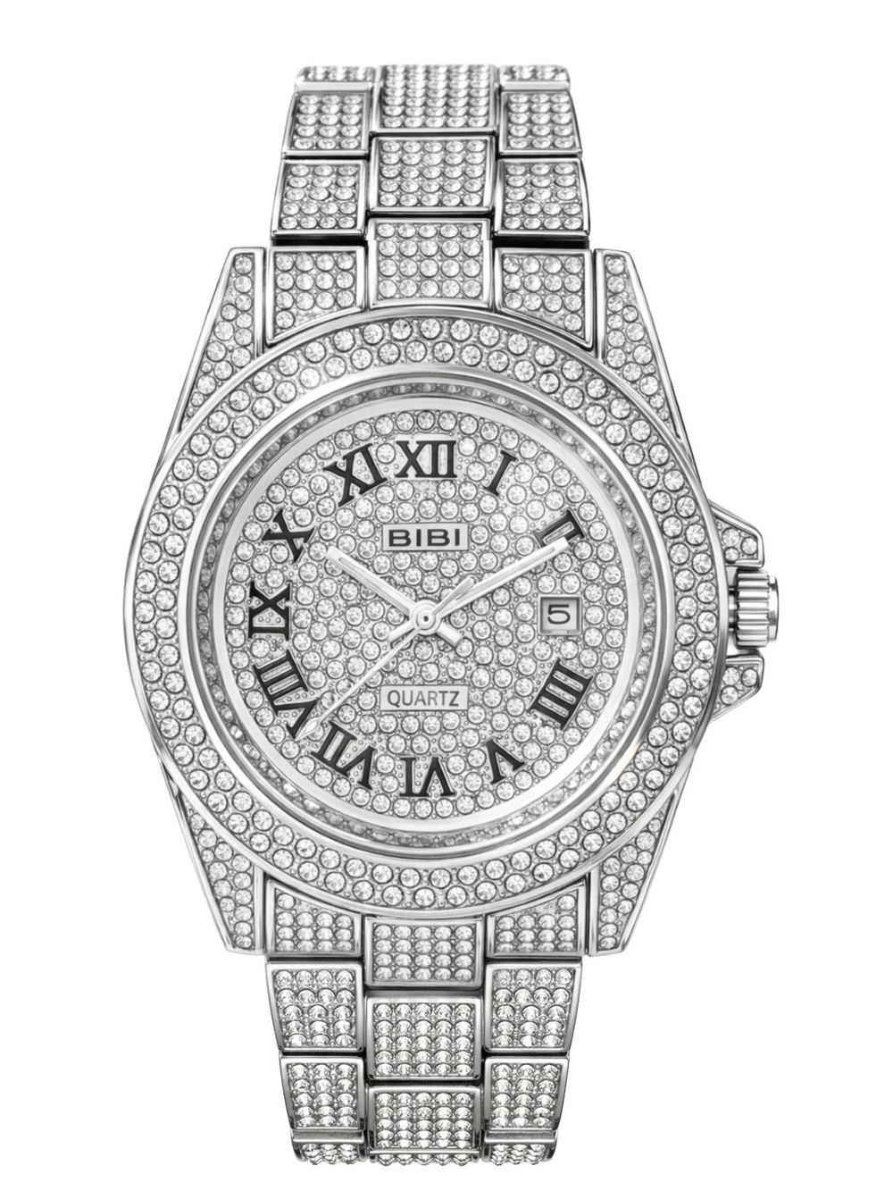 BiBi Silver Pave Crystal Roman Numeral Watch